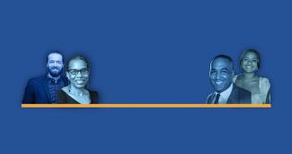 OTA Blue background with four OTA members as part of the OTA Pivotal Membership campaign.